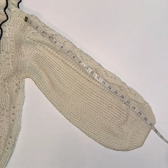 En Saison Anthropologie Dee Ruffled Sweater Cream Balloon Sleeve Pointelle S EUC - Picture 11 of 14